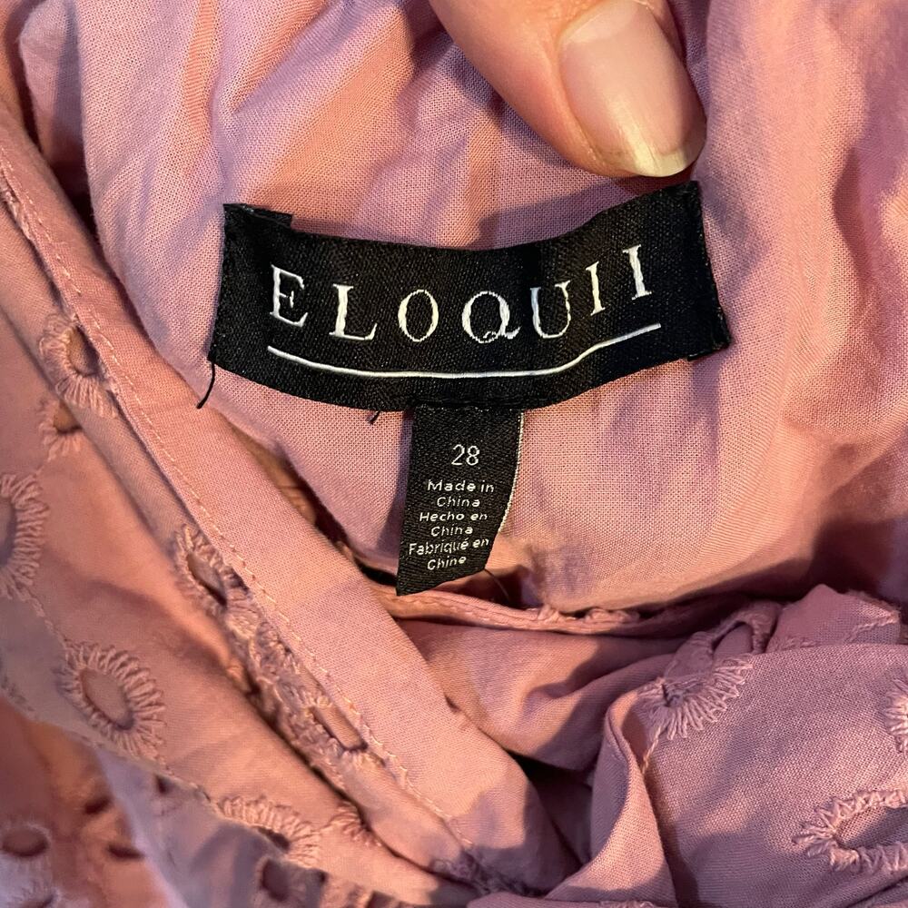 NWT Eloquii Eyelet Detail Tie Front Puff Sleeve Maxi Dress Pink Mauve SZ 28 NEW - Picture 8 of 16